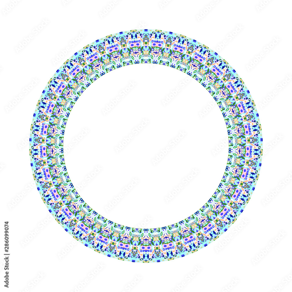 Poster isolated geometrical colorful tiled mosaic circular wreath - ornamental abstract vector design eleme