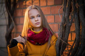 girl walks in the autumn park