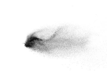 Abstract powder splatted background. Black powder explosion on white background. Colored cloud....