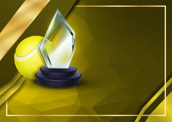 Fototapeta na wymiar Tennis Certificate Diploma With Glass Trophy Vector. Sport Award Template. Achievement Design. Honor Background. A4 Horizontal. Illustration