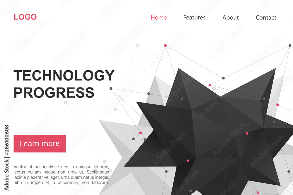Poster technology progress landing page vector template. modern science news website homepage interface lay