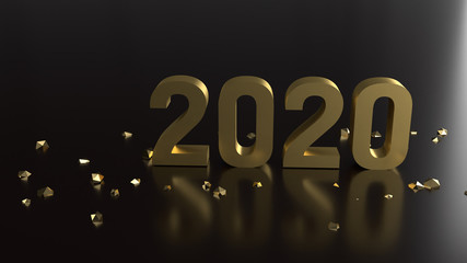 3d rendering 2020 gold number for new year  concept.