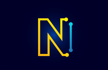 blue and orange letter N alphabet logo icon design