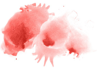 Abstract watercolor background hand-drawn on paper. Volumetric smoke elements. Red color. For design, web, card, text, decoration, surfaces.
