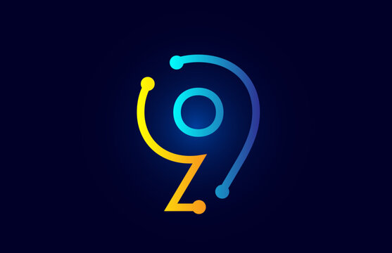 number 9 in blue and orange color for logo icon design