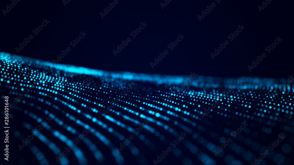 Aufkleber Abstract background with the movement of luminous particles. Digital technology. 3D rendering.