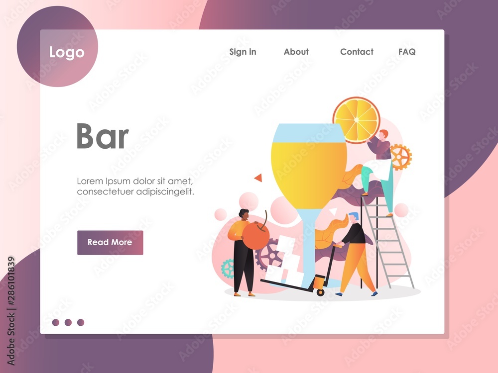 Poster bar vector website landing page design template