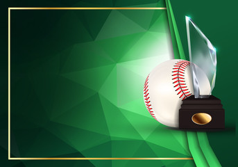 Baseball Certificate Diploma With Glass Trophy Vector. Sport Graduation. Elegant Document. Luxury Paper. A4 Horizontal. Championship Illustration
