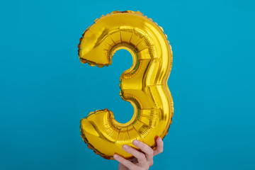 Gold foil number 3 three celebration balloon