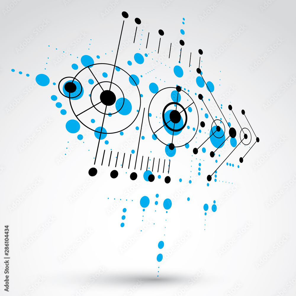 Poster 3d vector bauhaus abstract background made with grid and overlapping simple geometric elements, circ