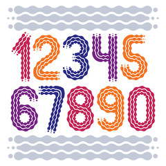 Vector trendy, cool numbers collection. Rounded bold numerals from 0 to 9 can be used in retro, disco, pop poster design. Made using flow, wavy lines.