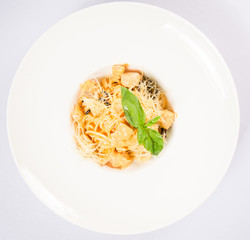 pasta with mushrooms on white background