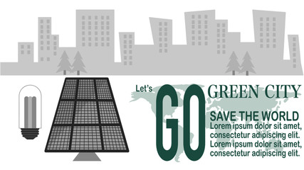 Solar cell for green city, design for background, template, web header, publiser or postcard