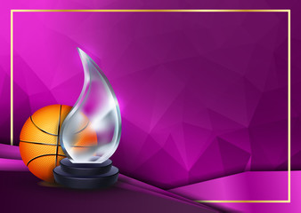 Basketball Game Certificate Diploma With Glass Trophy Vector. Sport Graduate Champion. Best Prize. Winner Trophy. A4 Horizontal. Illustration