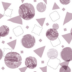 Naklejka premium Abstract geometric shapes seamless background with grunge texture. Circles, squares and triangles with painterly effect. Vector