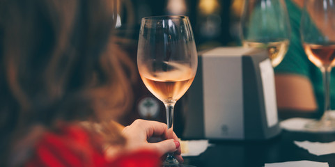 Wine glass white and rose image for banner advertorial website cover brochure template mock-up