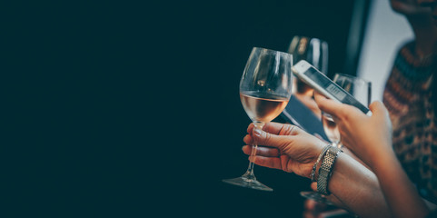 Wine glass white and rose image for banner advertorial website cover brochure template mock-up