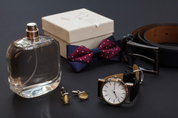 Set of men accessories in business style and gift box.