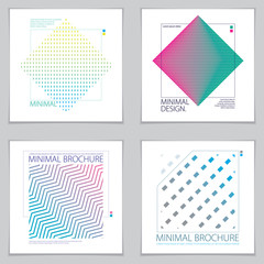 Minimalistic brochure designs. Web, commerce or events vector graphic design templates set. Striped line textured geometric illustrations.