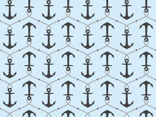 Seamless pattern with ropes and anchors. Marine theme.