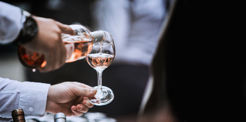 Wine glass white and rose image for banner advertorial website cover brochure template mock-up