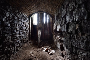 Old abandoned warehouses in a dungeons. Riga, Latvia