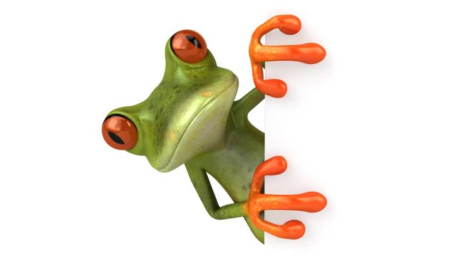 Fun frog with a blank sign - 4K Animation