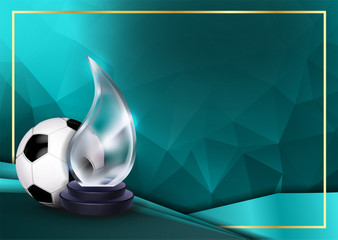 Soccer Game Certificate Diploma With Glass Trophy Vector. Sport Vintage Appreciation. Modern Gift. Print Blank. A4 Horizontal. Illustration