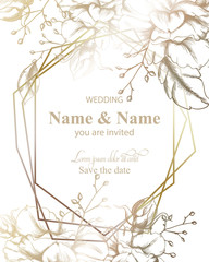 Leaves decor card Vector line art. Vintage retro style wedding invitation or greetings