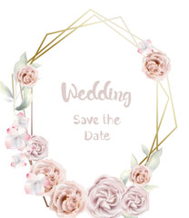 Rose flower round card Vector watercolor. Vintage retro style wedding invitation or greetings