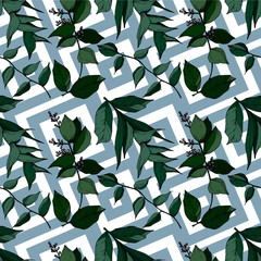 Vector Tropical flowers and leaves isolated. Black and white engraved ink art. Seamless background pattern.