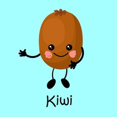 tropical fruit kiwi character with face and smile. Card for teaching children. Healthy and wholesome food.