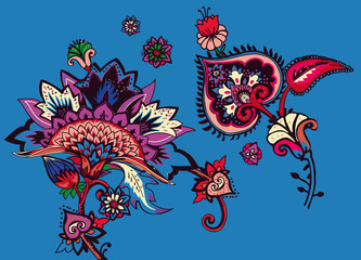 Obraz premium Individual elements of the pattern in oriental paisley style. Traditions India, Iran, Turkey