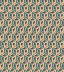 Seamless geometric pattern formed of metallic cubes. 3D imitation. Swatch is included in vector file. 