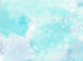 Watercolor light blue background for design and print. Hand-drawn illustration of sky or snow.