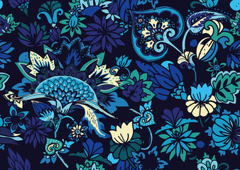 Paisley. Seamless Textile floral pattern with oriental paisley ornament.