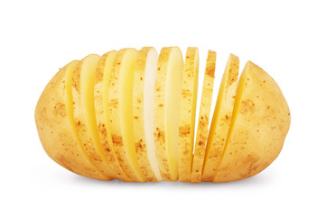 Sliced accordion potato on a white background