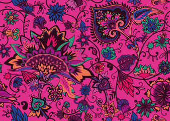 Paisley. Seamless Textile floral pattern with oriental paisley ornament.