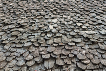 the old Asian wooden roof gray