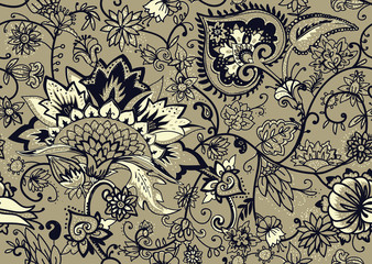 Paisley. Seamless Textile floral pattern with oriental paisley ornament. © alfaolga