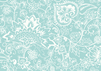 Paisley. Seamless Textile floral pattern with oriental paisley ornament. © alfaolga
