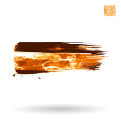 Orange brush stroke and texture. Grunge vector abstract hand - painted element. Underline and border design.