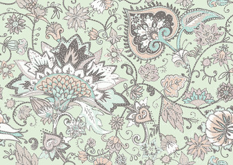 Paisley. Seamless Textile floral pattern with oriental paisley ornament.