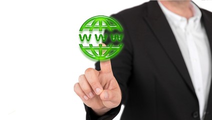  Businessman touching global network and data customer connection icon - web icon