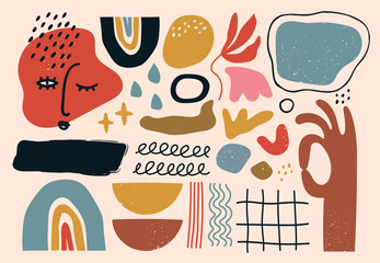 Set of hand drawn various shapes and doodle objects. Abstract contemporary modern trendy vector illustration. All elements are isolated