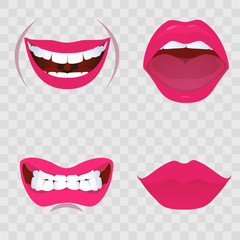 Cartoon mouth with emotions - sensuality and joy, anger and kiss,