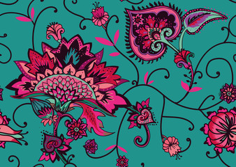 Paisley. Seamless Textile floral pattern with oriental paisley ornament. © alfaolga