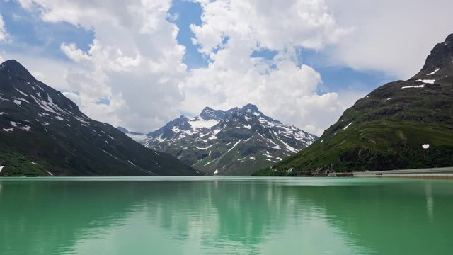 Timelapse of Silvretta Stausee lake on Silvretta-Bielerhohe High Alpine Road in Vorarlberg, Austria.