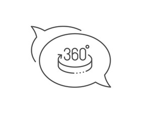 360 degrees line icon. Chat bubble design. VR simulation sign. Panoramic view symbol. Outline concept. Thin line 360 degrees icon. Vector