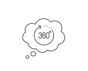 360 degrees line icon. Chat bubble design. Panoramic view sign. VR technology simulation symbol. Outline concept. Thin line 360 degrees icon. Vector